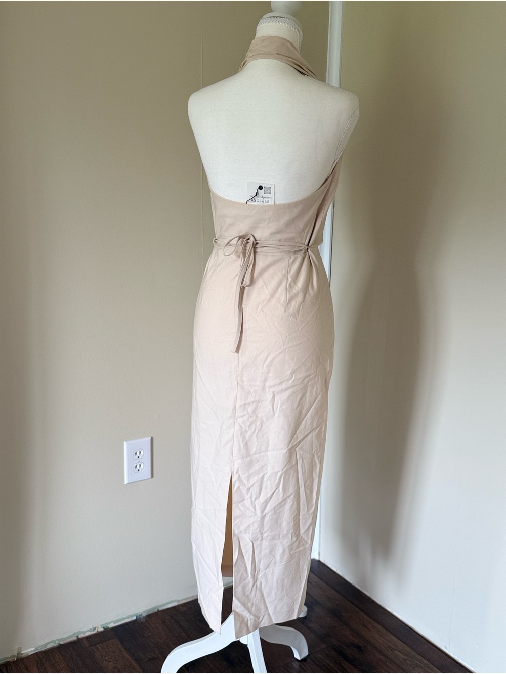NWT Zara Sleeveless Halter Wrap Midi Dress in Cream Sundress Wrap Waist - Picture 11 of 13